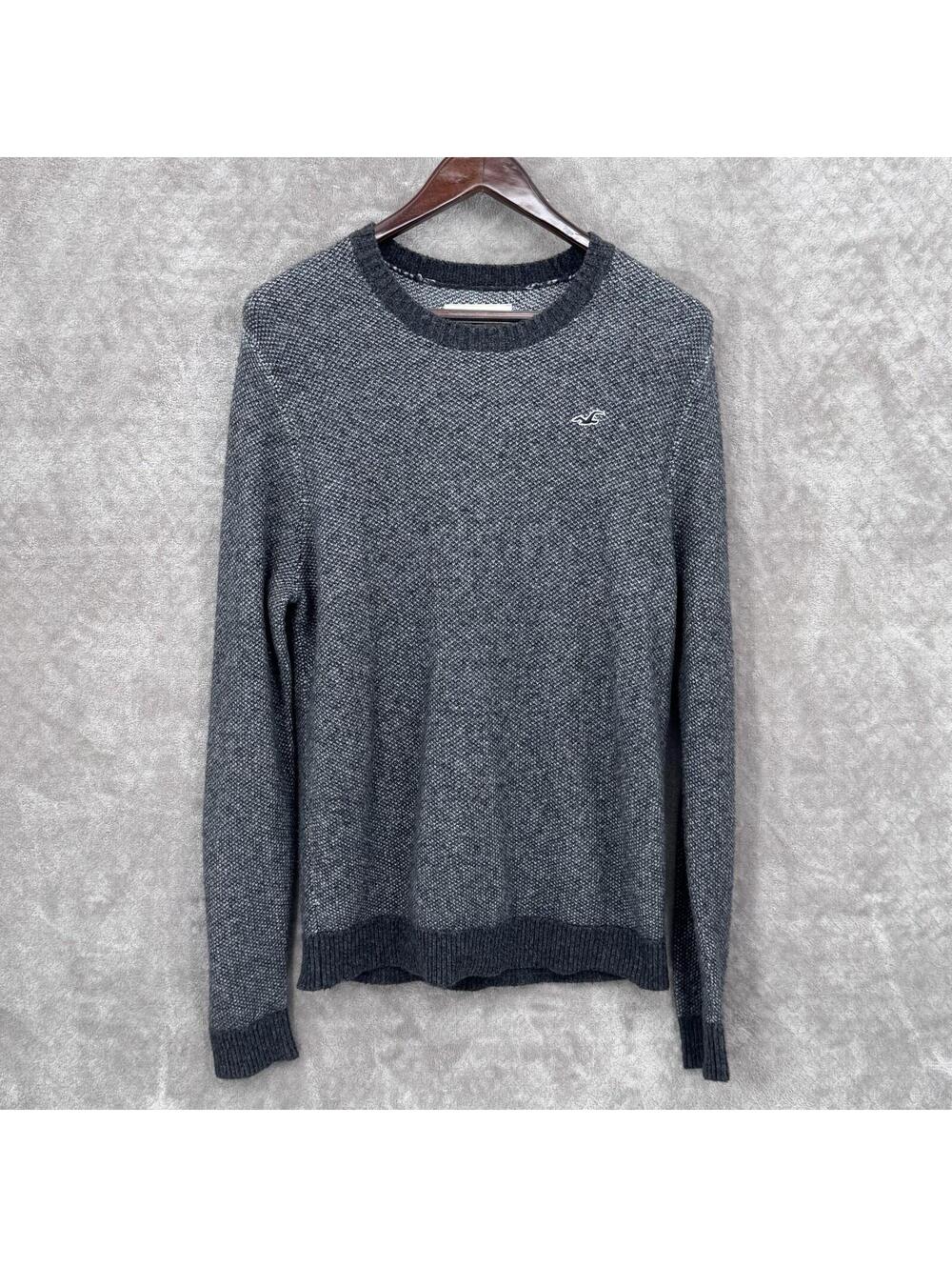 Hollister Sweater Mens Large Gray Waffle Knit Crewneck Pullover Casual Logo